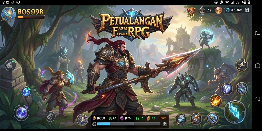 Screenshot utama BOS898 menunjukkan aksi pertempuran seru dalam gameplay RPG.