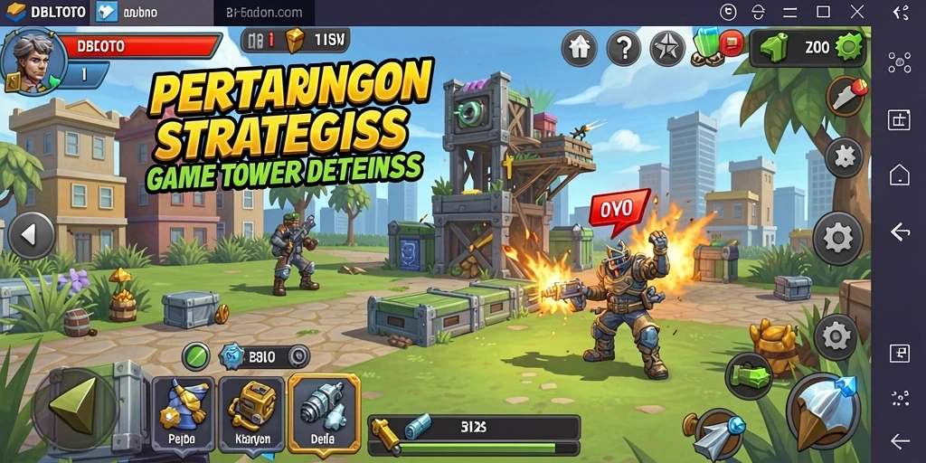 Screenshot gameplay menarik dari DBLTOTO dengan aksi Tower Defense.