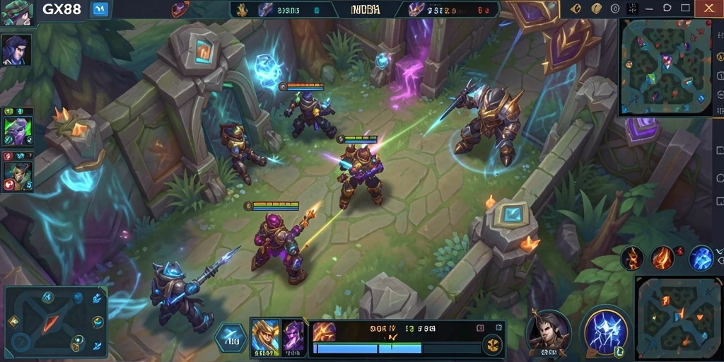 Screenshot gameplay GX88 menampilkan pertarungan seru antara tim.