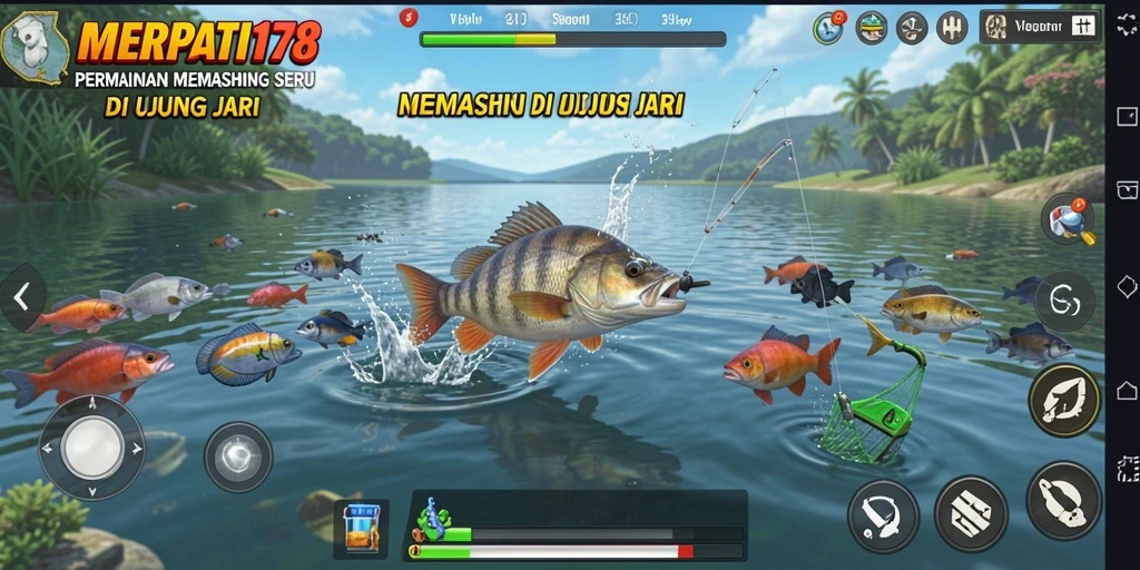 Tampilan gameplay menarik dengan aksi memancing yang seru.