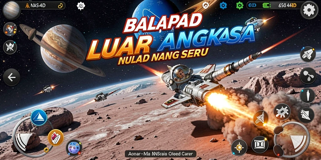 Screenshot gameplay balapan di luar angkasa yang menegangkan.