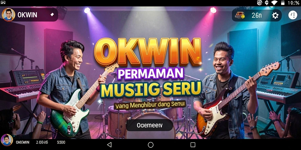 Tampilan gameplay OKWIN yang menarik dengan berbagai pilihan musik.