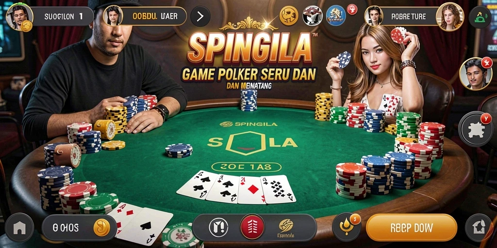 Screenshot SPINGILA menampilkan antarmuka permainan Poker yang menarik.