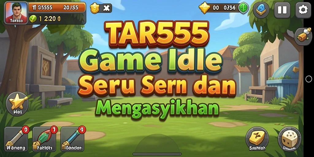 Screenshot utama TAR555 menampilkan pemain mengumpulkan sumber daya secara otomatis.