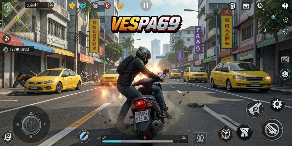 Screenshot gameplay VESPA69 menampilkan pertarungan seru antar karakter