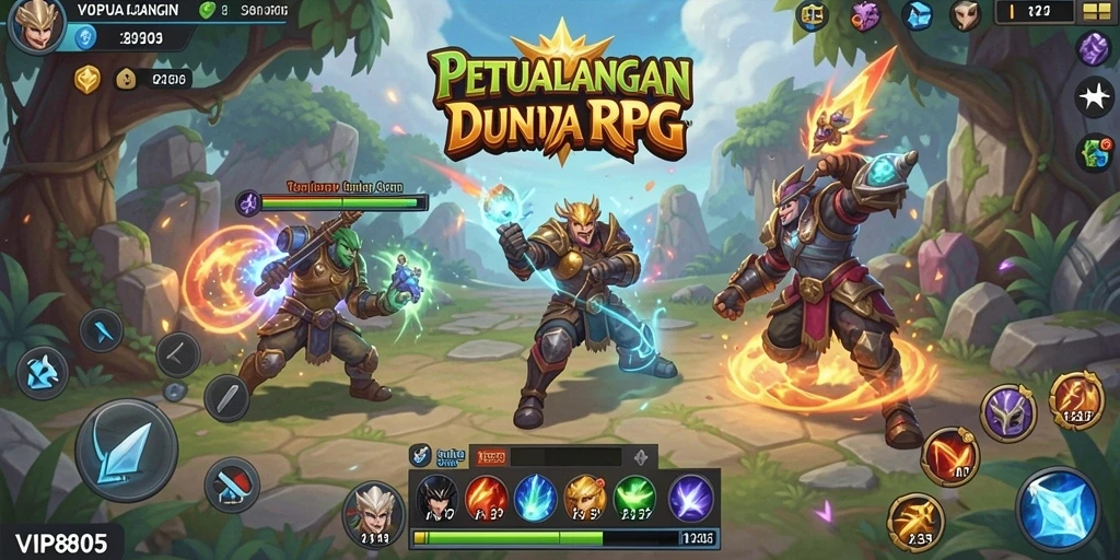 Screenshot utama VIP805 menampilkan aksi pertempuran yang mendebarkan dalam RPG.